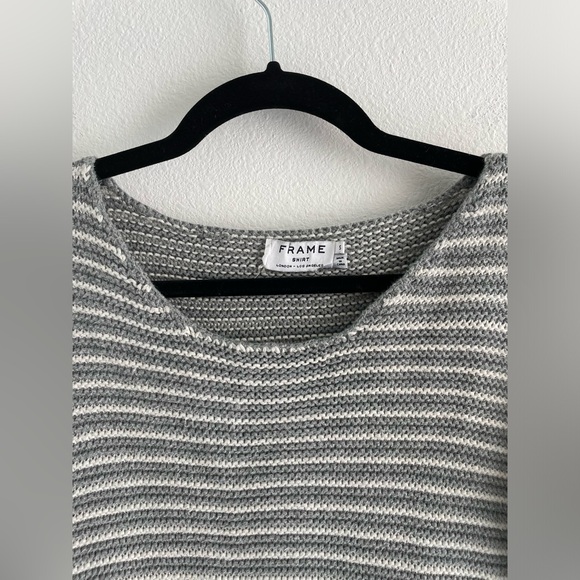 Frame gray & white striped scoop neck split sleeve cotton sweater | S - Picture 2 of 13